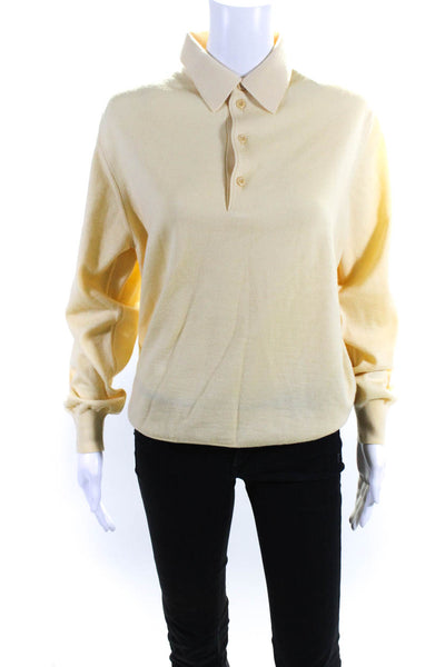 Dalmine Womens Merino Knit Long Sleeve Collared Polo Shirt Top Yellow Size 50