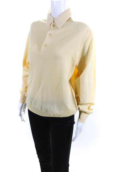 Dalmine Womens Merino Knit Long Sleeve Collared Polo Shirt Top Yellow Size 50