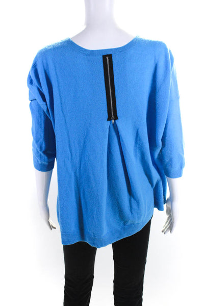 Autumn Cashmere Womens Knit Cashmere V-Neck Half Sleeve Sweater Top Blue Size M