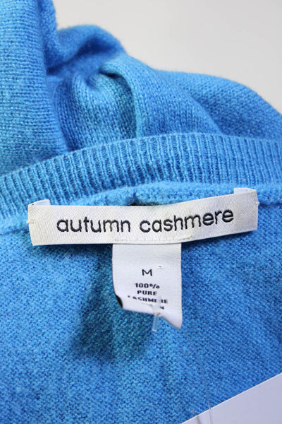 Autumn Cashmere Womens Knit Cashmere V-Neck Half Sleeve Sweater Top Blue Size M