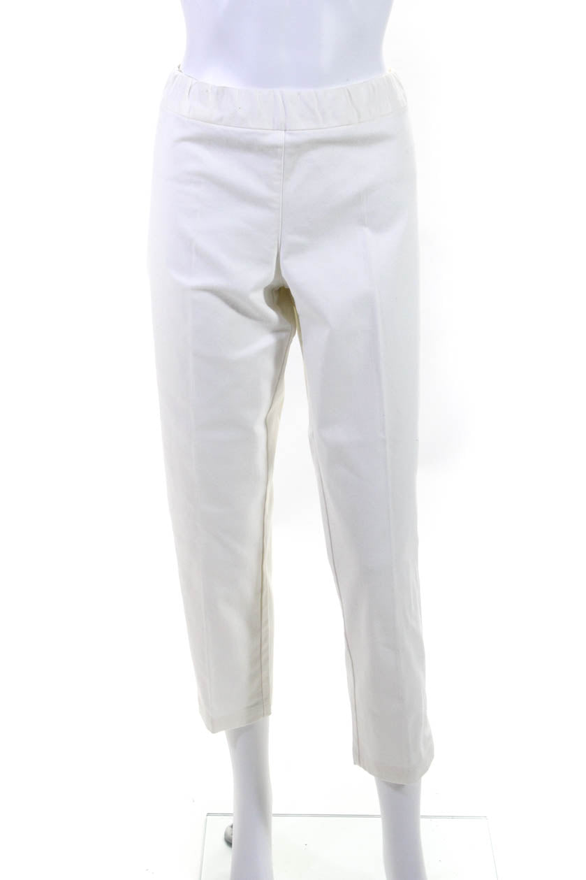 The Row Womens Pull On High Rise Creased Pants White Cotton Size