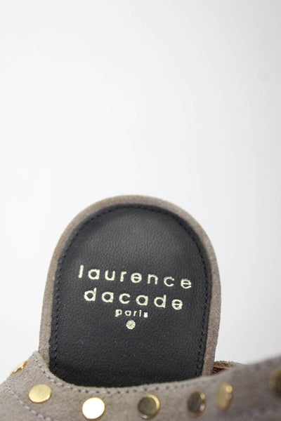 Laurence Dacade Women Studded Suede Block Heel Ankle Strap Sandals Gray 37.5 7.5