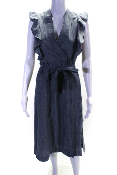 Whistles Women's V-Neck Sleeveless Wrap Midi Dress Blue Size 4