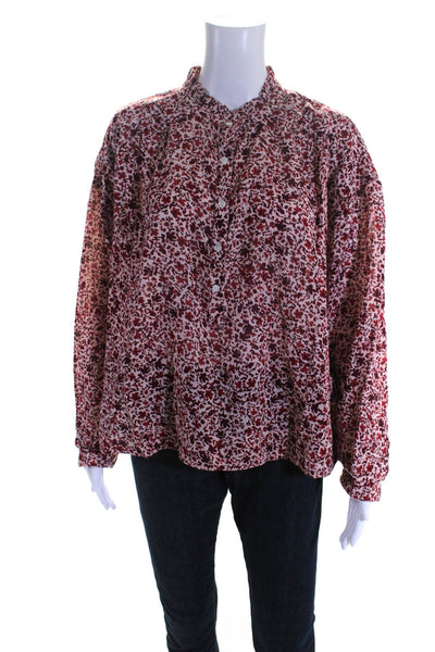 Sundry Womens Cotton Floral Print Ruffled Long Sleeve Blouse Red Size 3