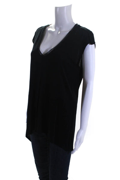 BCBG Max Azria Womens Short Sleeve Patchwork Mesh Round Neck Top Black Size M