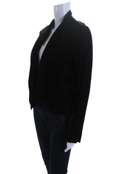 Splendid Womens Rib Textured Long Sleeve Open Front Draped Cardigan Black Size L