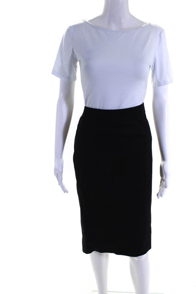 Elie Tahari Womens Linen Asymmetrical Darted Midi Pencil Skirt Black Size 12