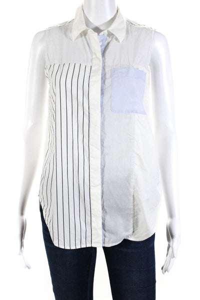 3.1 Phillip Lim Womens Striped Button Down Tank Top White Blue Cotton Size 2