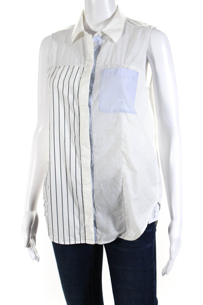 3.1 Phillip Lim Womens Striped Button Down Tank Top White Blue Cotton Size 2