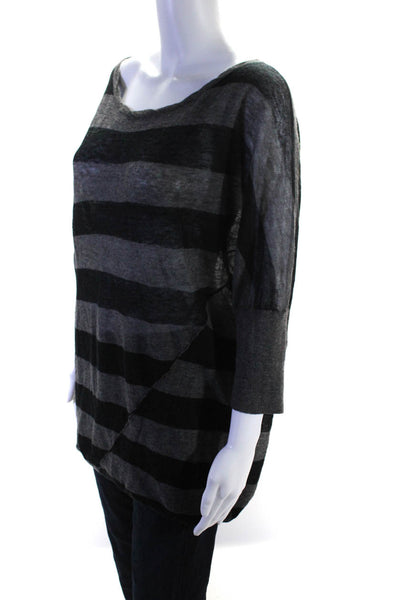 Vince Womens Wool Striped Print Batwing Long Sleeve Pullover Sweater Gray Size M