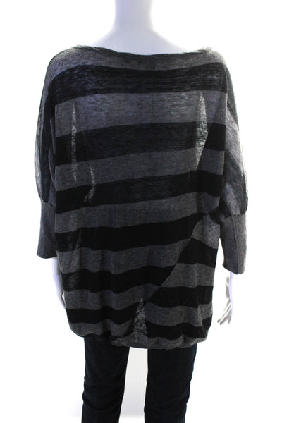 Vince Womens Wool Striped Print Batwing Long Sleeve Pullover Sweater Gray Size M