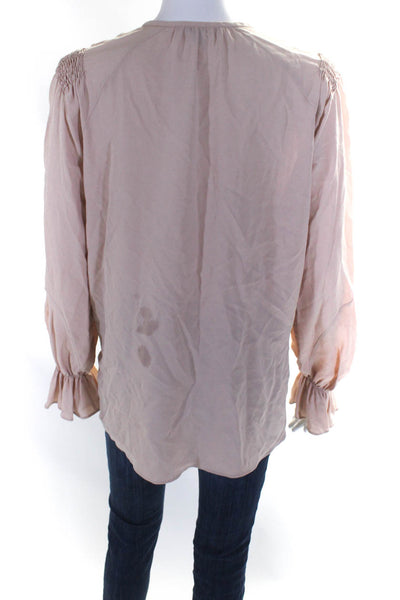 Derek Lam Womens Silk Round Neck Flounce Sleeve Button-Up Blouse Pink Size 10