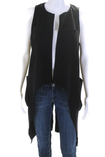 Ermanna Women's Sleeveless Mid Length Open Front Cardigan Sweater Black Size 38
