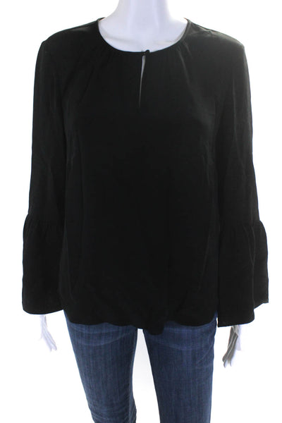 J Crew Women's Silk Long Sleeve Keyhole Blouse Black Size 6