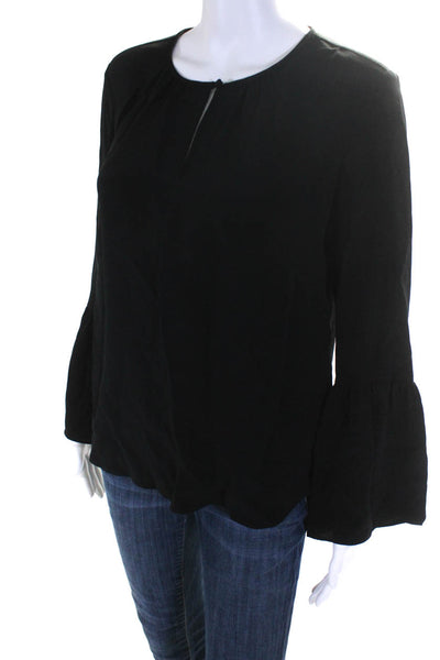 J Crew Women's Silk Long Sleeve Keyhole Blouse Black Size 6