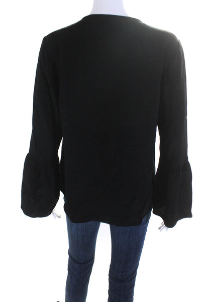 J Crew Women's Silk Long Sleeve Keyhole Blouse Black Size 6