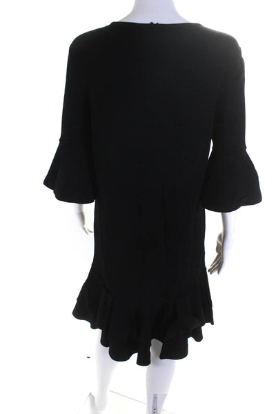 Elisabetta Franchi Women's 3/4 Sleeve Knit Ruffle Sheath Dress Black Size 46