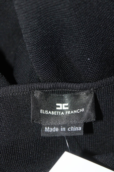 Elisabetta Franchi Women's 3/4 Sleeve Knit Ruffle Sheath Dress Black Size 46