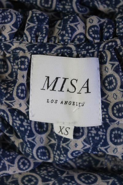 Misa Womens Short Sleeve V Neck Ruffled Shift Dress Blue White Size Extra Small