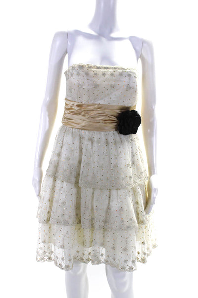 Roberta Women's Strapless Tulle A Line Tiered Midi Dress Ivory Size M