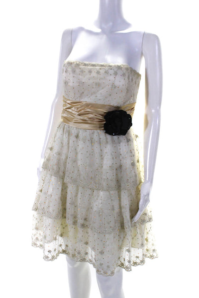 Roberta Women's Strapless Tulle A Line Tiered Midi Dress Ivory Size M