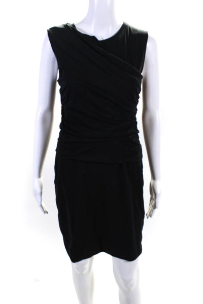 Theory Womens Cotton Sleeveless Knee Length Ruched Waist Dress Black Size M