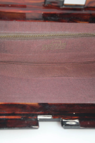 Margold Womens Resin Framed Snakeskin Embossed Clutch Handbag Brown