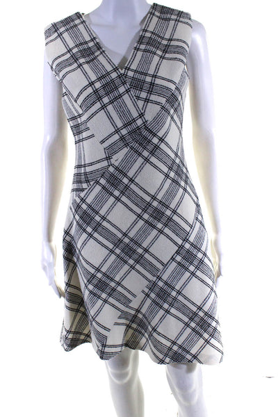 Rebecca Taylor Womens Woven Plaid V Neck Fit & Flare Dress Black White Size 4