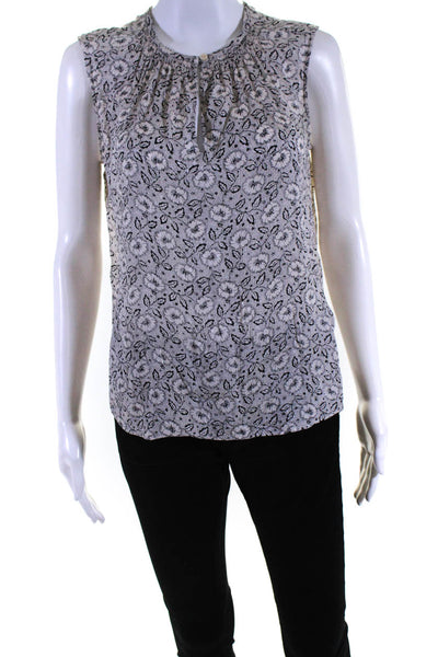 Rebecca Taylor Womens Floral Keyhole Sleeveless Top Blouse Black Ivory Size 4