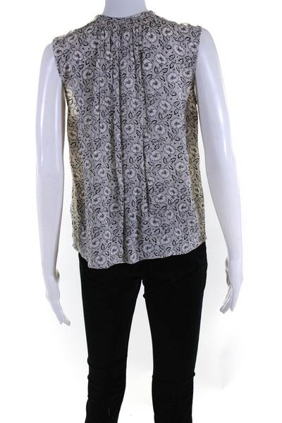 Rebecca Taylor Womens Floral Keyhole Sleeveless Top Blouse Black Ivory Size 4