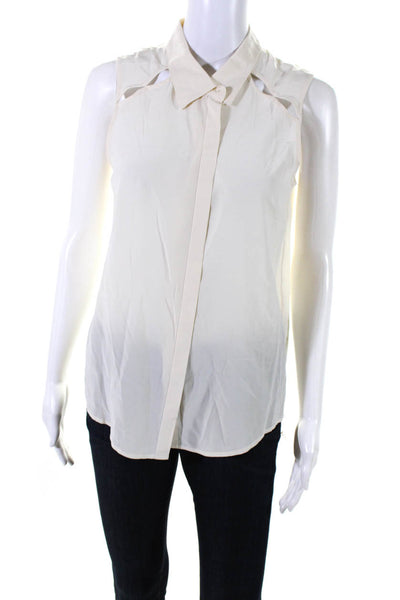 Barneys New York Womens Silk Collared Sleeveless Button Up Blouse Ivory Size S