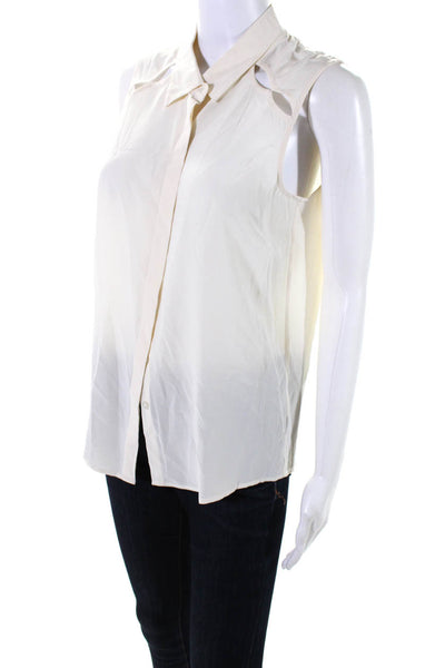 Barneys New York Womens Silk Collared Sleeveless Button Up Blouse Ivory Size S