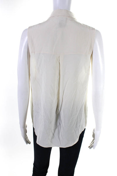 Barneys New York Womens Silk Collared Sleeveless Button Up Blouse Ivory Size S