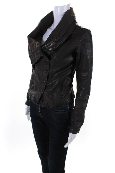 AllSaints Co Ltd Spitalfields Womens Leather Button Up Jacket Dark Brown Size 8