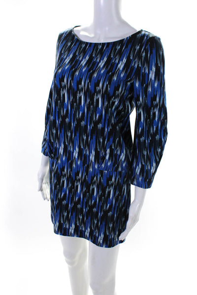 Thakoon Womens Cotton Knit Abstract Printed Shift Knee Length Dress Blue Size 0