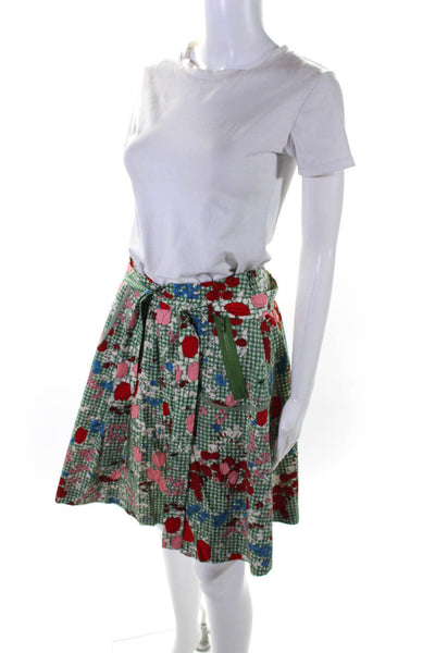 Baby Jane Cacharel Womens Floral Belted High Rise A-Line Skirt Green Size S