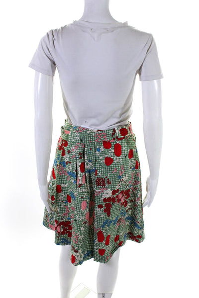 Baby Jane Cacharel Womens Floral Belted High Rise A-Line Skirt Green Size S