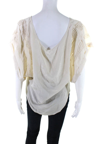 Chelsea Flower Womens Silk Boat Neck Batwing Short Sleeve Blouse Beige Size S