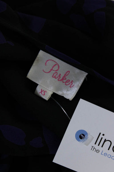 Parker Womens Silk Long Sleeve Polka Dot Peplum Ruched Blouse Top Black Size XS