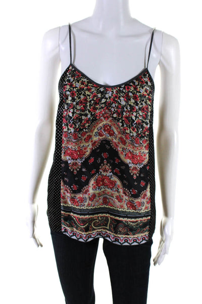 Rozae RN Womens Silk Floral Polka Dot Sleeveless Tank Cami Blouse Black Size M