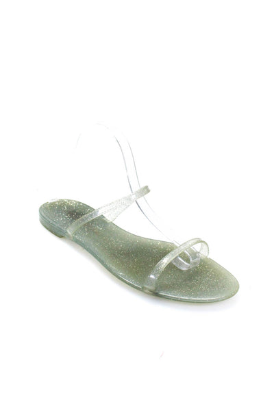 Stuart Weitzman Womens Rubber Glitter Double Strap Flats Sandals Clear Size 10