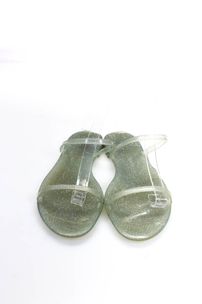 Stuart Weitzman Womens Rubber Glitter Double Strap Flats Sandals Clear Size 10