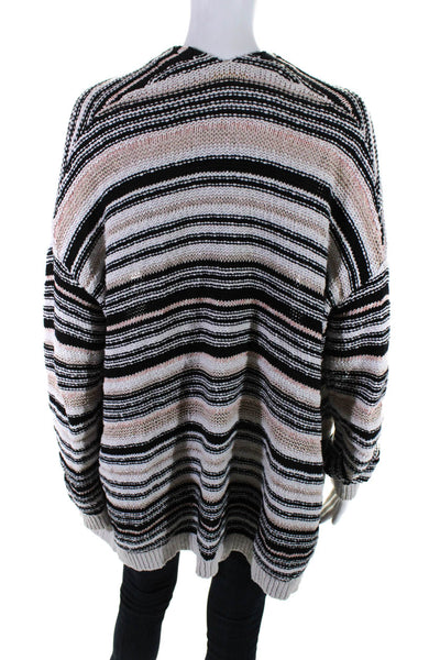 Maje Womens Cotton Knit Striped V-Neck Open Front Cardigan Sweater Black Size OS