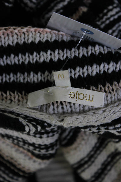 Maje Womens Cotton Knit Striped V-Neck Open Front Cardigan Sweater Black Size OS
