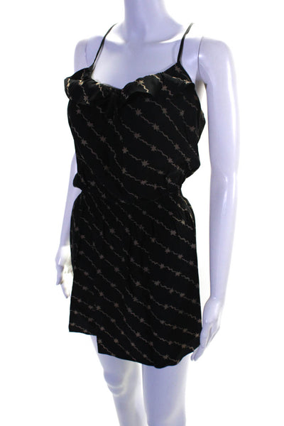 Parker Women's Scoop Neck Ruffle Spaghetti Straps Mini Dress Black Size XS