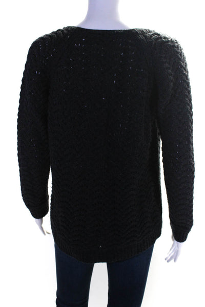 Joie Women's V-Neck Long Sleeves Open Knit Pullover Sweater Black Size S