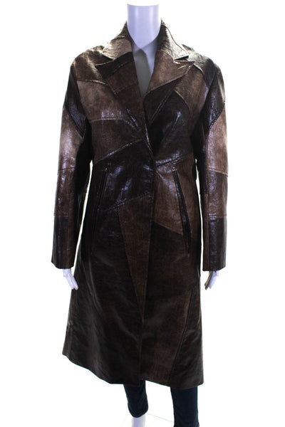 Andersson Bell Womens Patchwork Textured Buttoned Coat Brown Size S