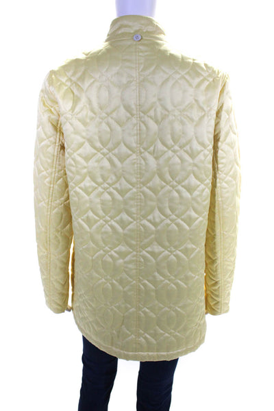Eleanor Duffy Womens Quilted High Neck Button Up Satin Jacket Yellow Size 6