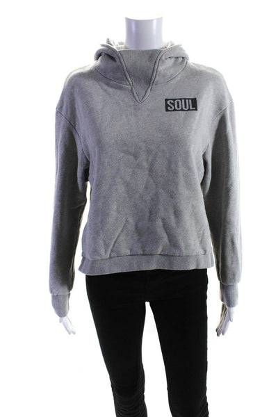 Soul Cycle Women's Cotton Mock Neck Logo Pullover Hoodie Gray Size S