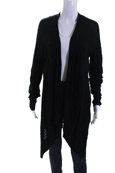 Massimo Womens Striped Long Sleeve Open Front Cardigan Black Size 2XL